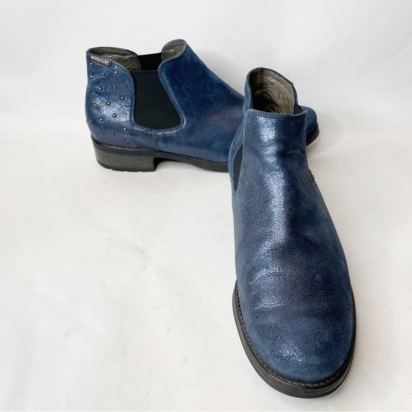 Mephisto Soria 1 Studded Blue Metallic Nubuck Leather Ankle Bootie Size 9 - Picture 13 of 13